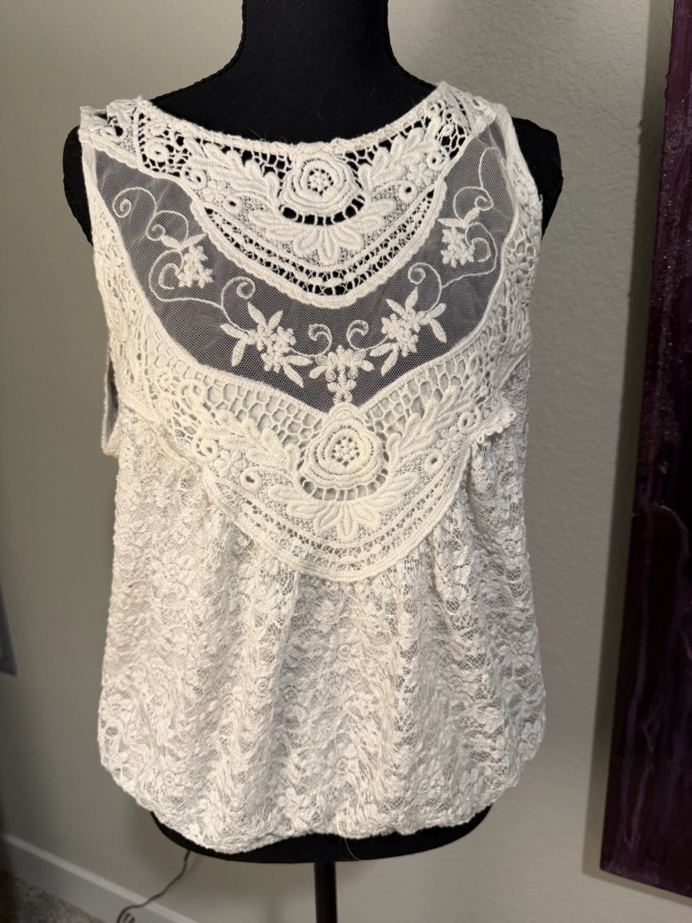 Express Lace Overlay Sleeveless Top - White